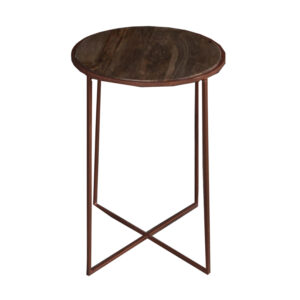 Iron Round Side Table Wd Top