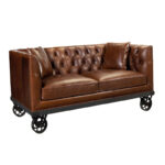 2 Seater Chesterfield Leather Sofa With Iron Wheel