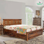 Peter Brass Wooden King Bed With Storage